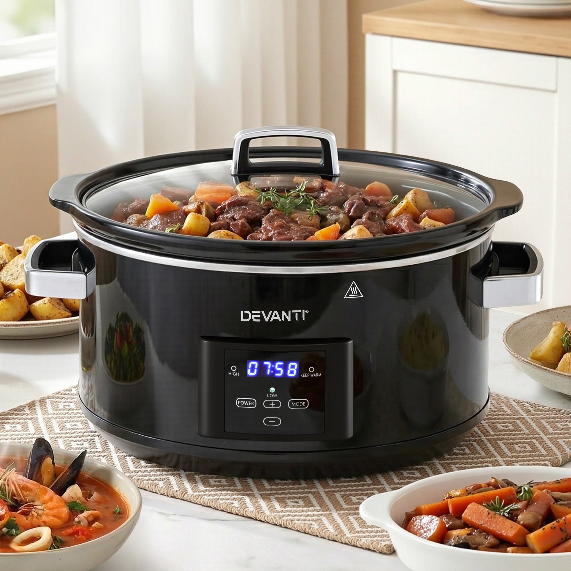 Devanti 8L Slow Cooker Electric Multi Cooker with 3 Heat Settings and Keep Warm Function SC-DP-8QT-BK