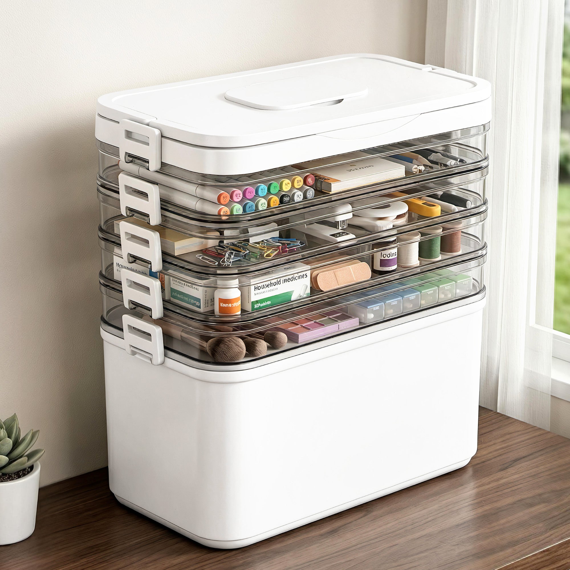 Artiss 5 Tier Portable Storage Box Detachable with Handles Plastic Clear SC-PLS-5T-WH