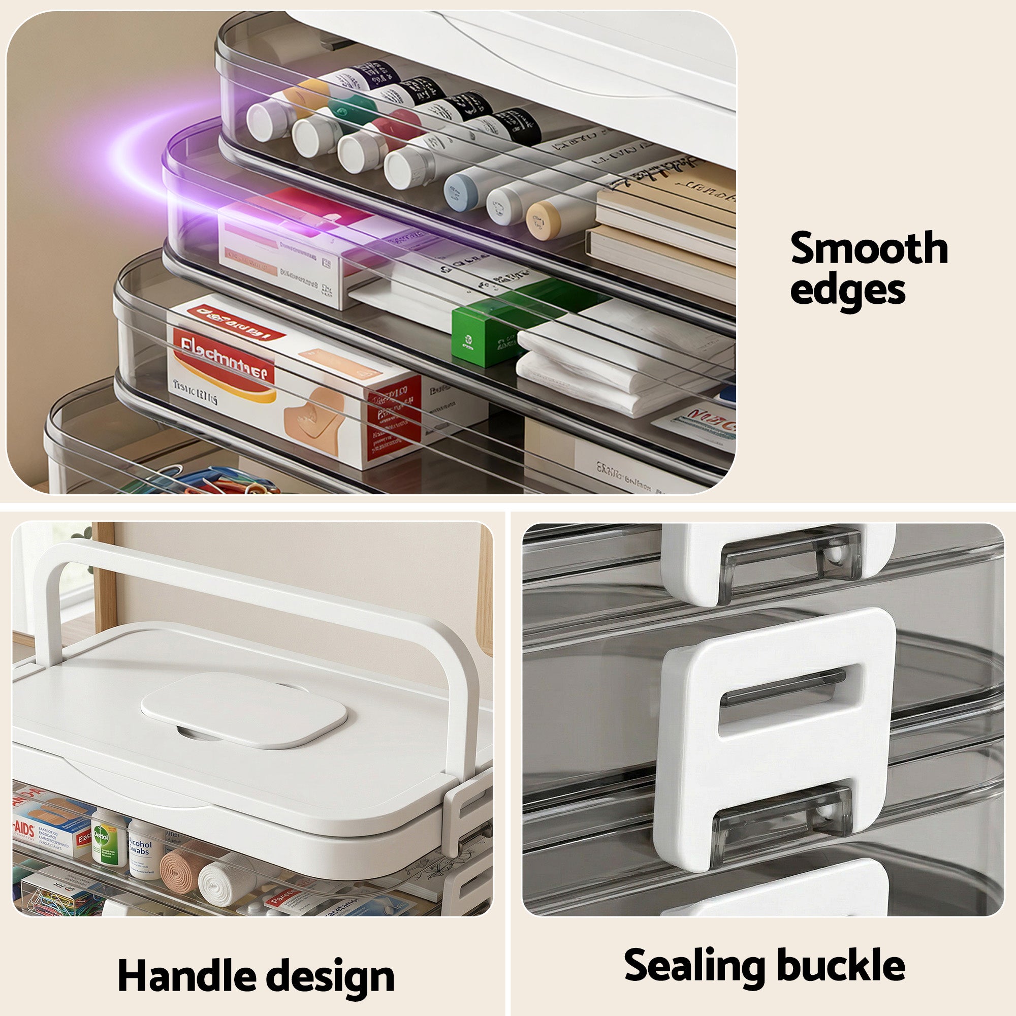 Artiss 5 Tier Portable Storage Box Detachable with Handles Plastic Clear SC-PLS-5T-WH