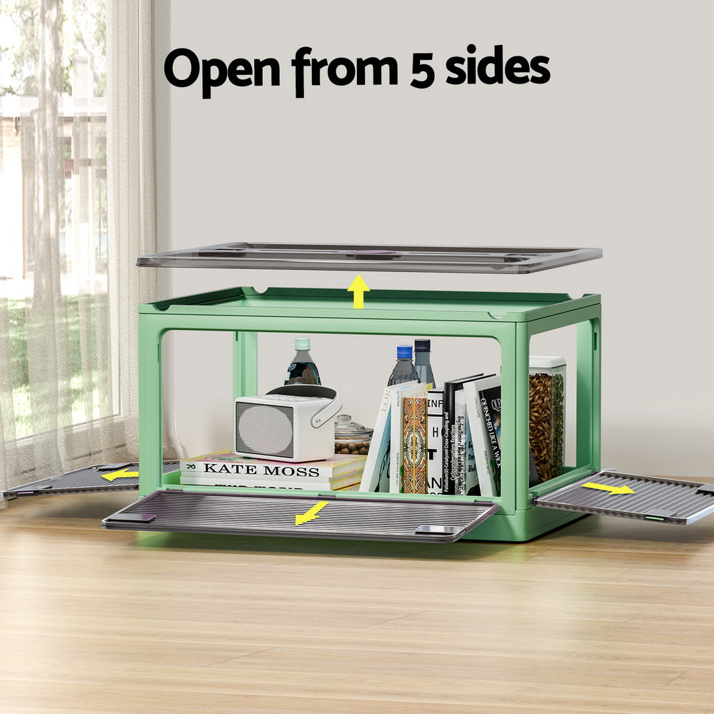 Artiss Storage Box Container Foldable Stackable 5 Sides Open Transparent 82L SC-PLS-82L-GN