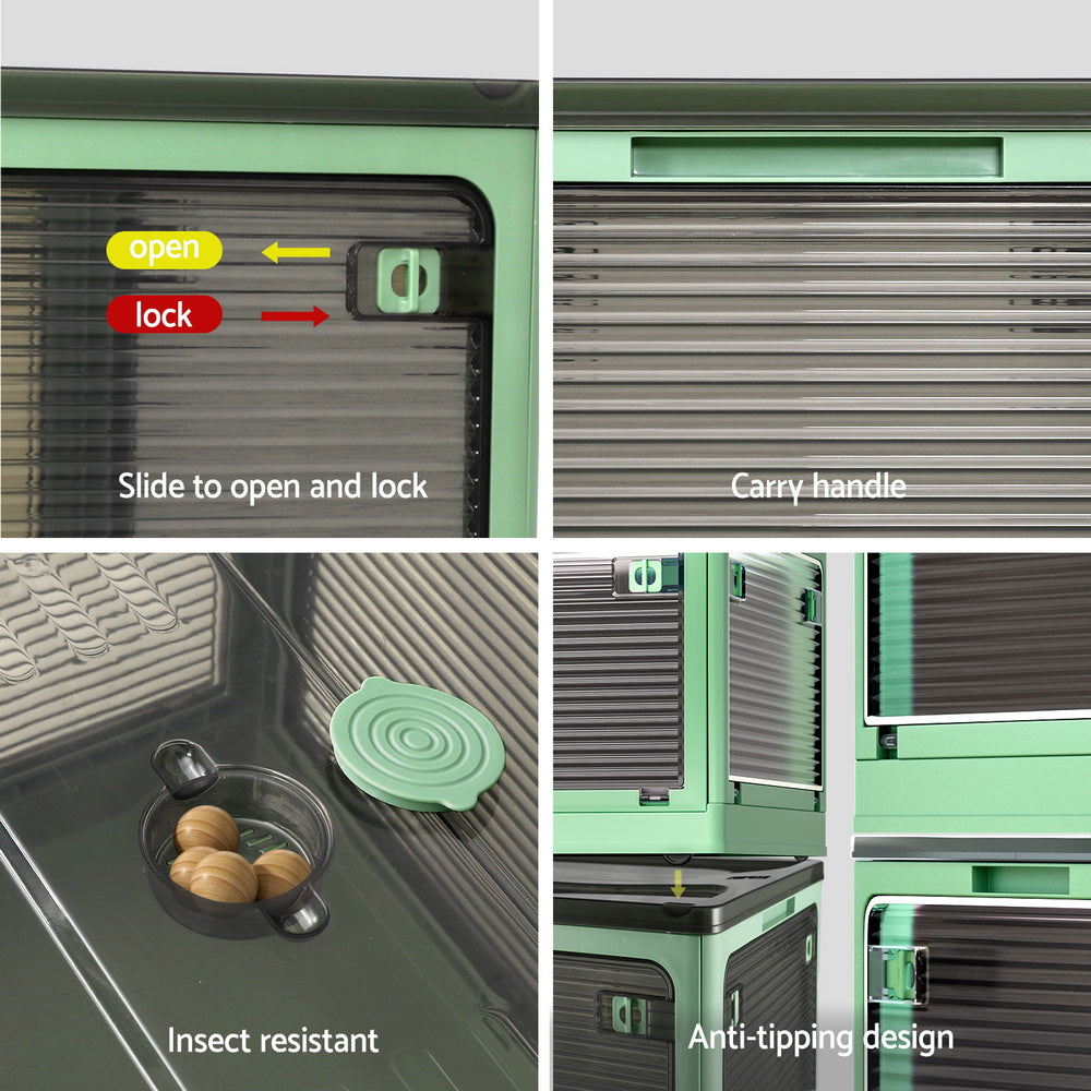 Artiss Storage Box Container Foldable Stackable 5 Sides Open Transparent 82L SC-PLS-82L-GN