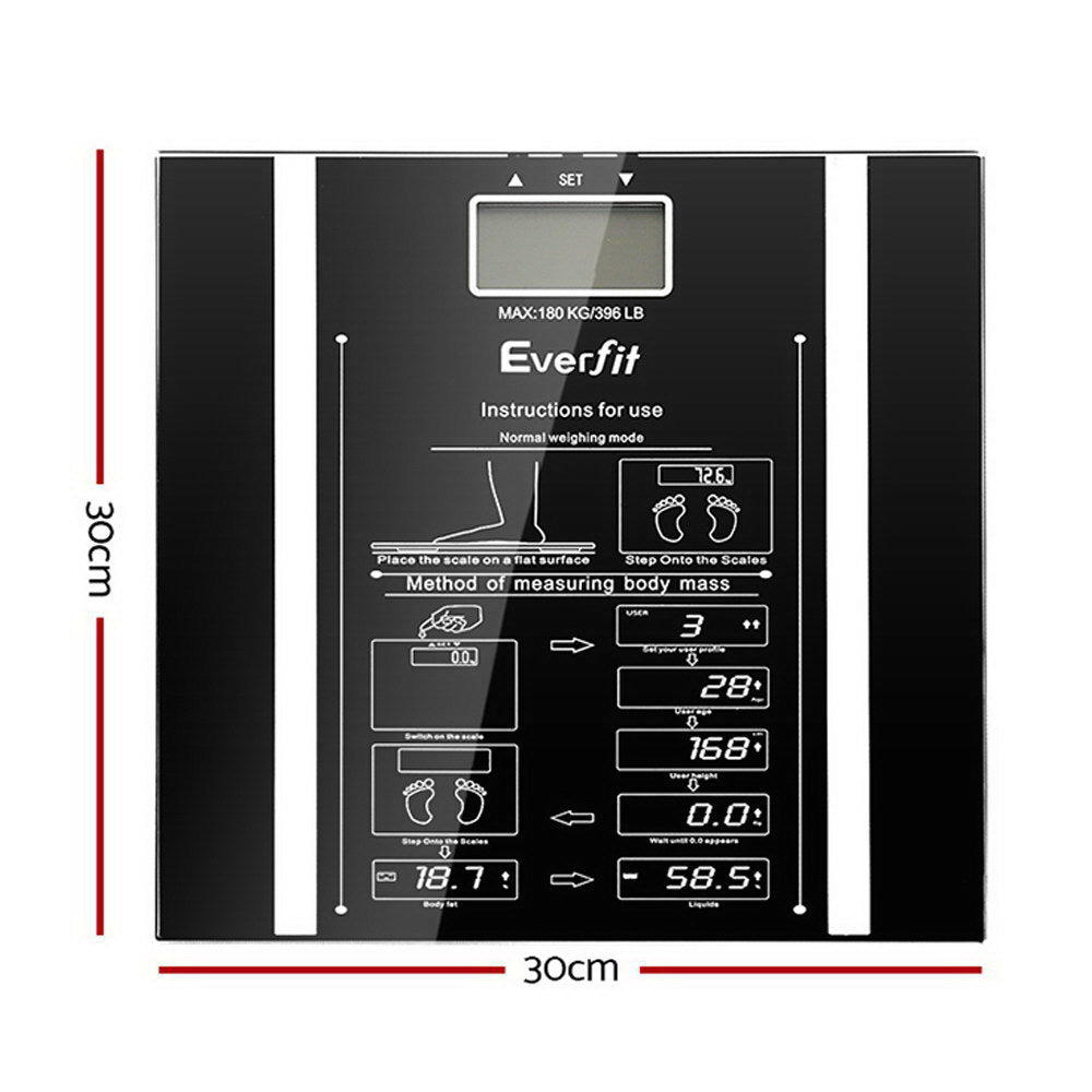 Everfit Body Fat Bathroom Scale Weighing Water Body Fat Gym 180KG SCALE-BFAT-BK
