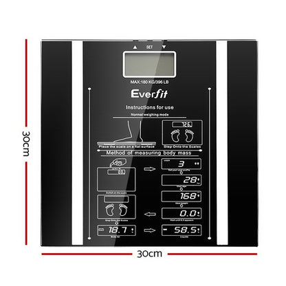 Everfit Body Fat Bathroom Scale Weighing Water Body Fat Gym 180KG SCALE-BFAT-BK