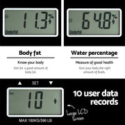 Everfit Body Fat Bathroom Scale Weighing Water Body Fat Gym 180KG SCALE-BFAT-BK