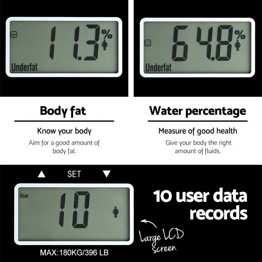 Everfit Body Fat Bathroom Scale Weighing Water Body Fat Gym 180KG SCALE-BFAT-BK