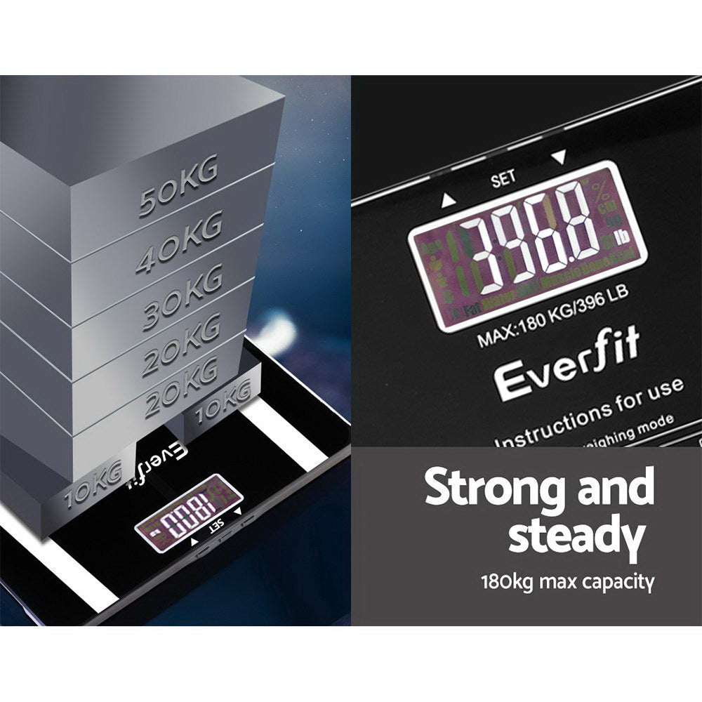 Everfit Body Fat Bathroom Scale Weighing Water Body Fat Gym 180KG SCALE-BFAT-BK