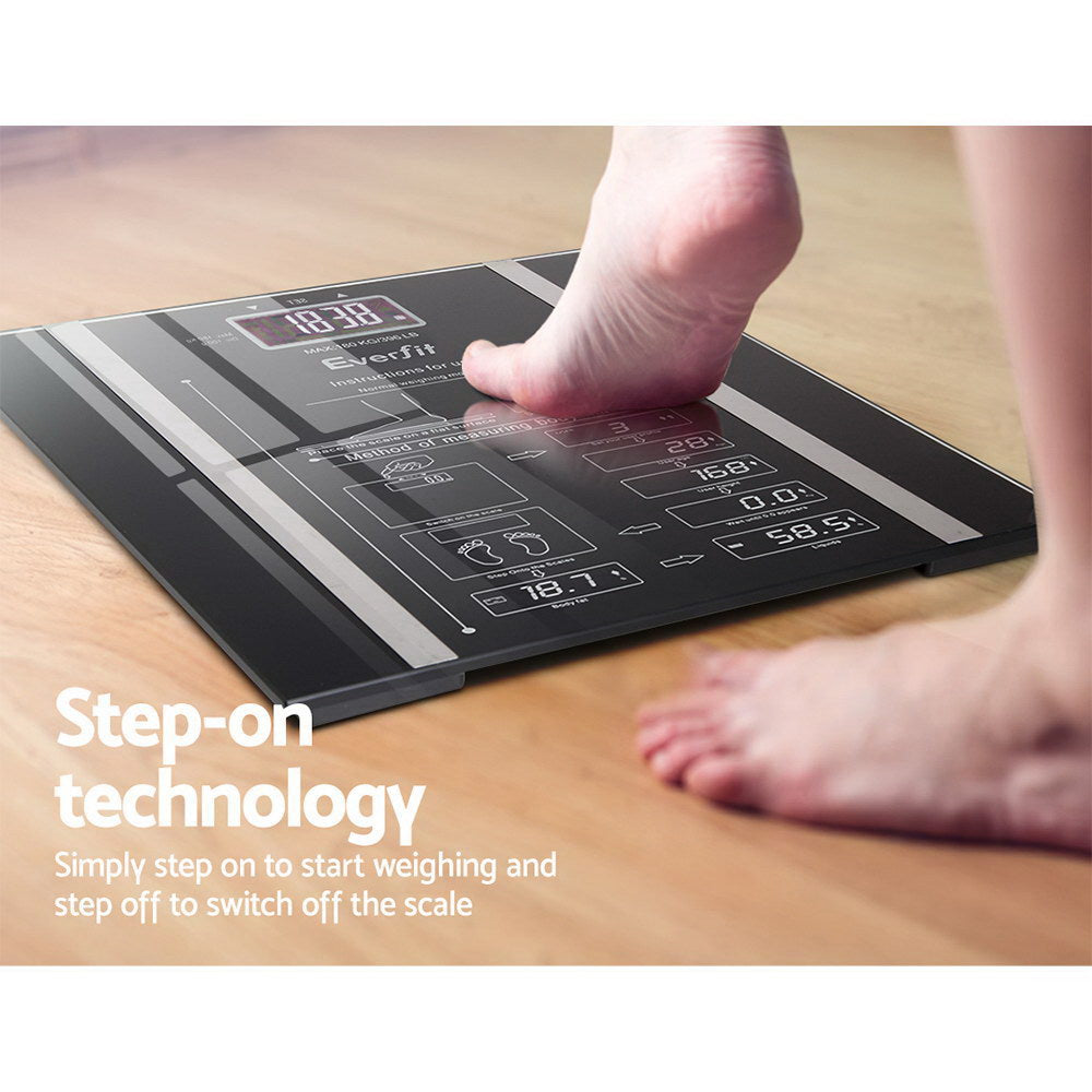 Everfit Body Fat Bathroom Scale Weighing Water Body Fat Gym 180KG SCALE-BFAT-BK