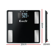 Everfit Body Fat Bathroom Scale Weighing Wireless Bluetooth Gym 180KG SCALE-BFAT-BLTH-BK