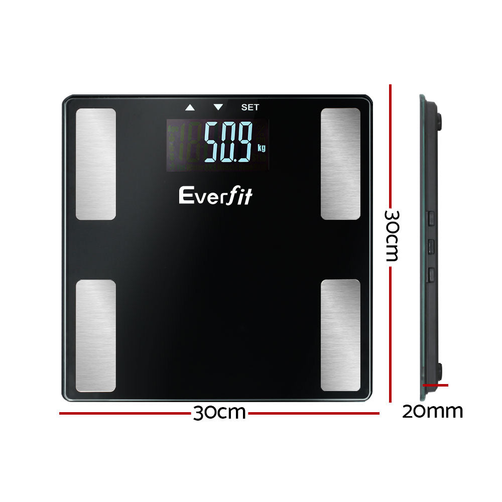 Everfit Body Fat Bathroom Scale Weighing Wireless Bluetooth Gym 180KG SCALE-BFAT-BLTH-BK