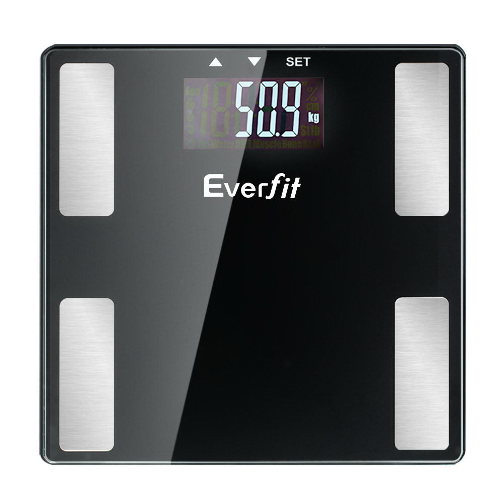 Everfit Body Fat Bathroom Scale Weighing Wireless Bluetooth Gym 180KG SCALE-BFAT-BLTH-BK