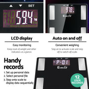 Everfit Body Fat Bathroom Scale Weighing BMI Monitor Gym 180KG SCALE-BFAT-MULTI-BK