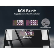 Everfit Body Fat Bathroom Scale Weighing BMI Monitor Gym 180KG SCALE-BFAT-MULTI-BK