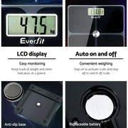 Everfit Electronic Digital Bathroom Scale Weighing Tracker Gym 180KG SCALE-BFAT-S-BK