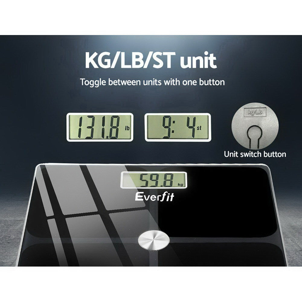 Everfit Electronic Digital Bathroom Scale Weighing Tracker Gym 180KG SCALE-BFAT-S-BK