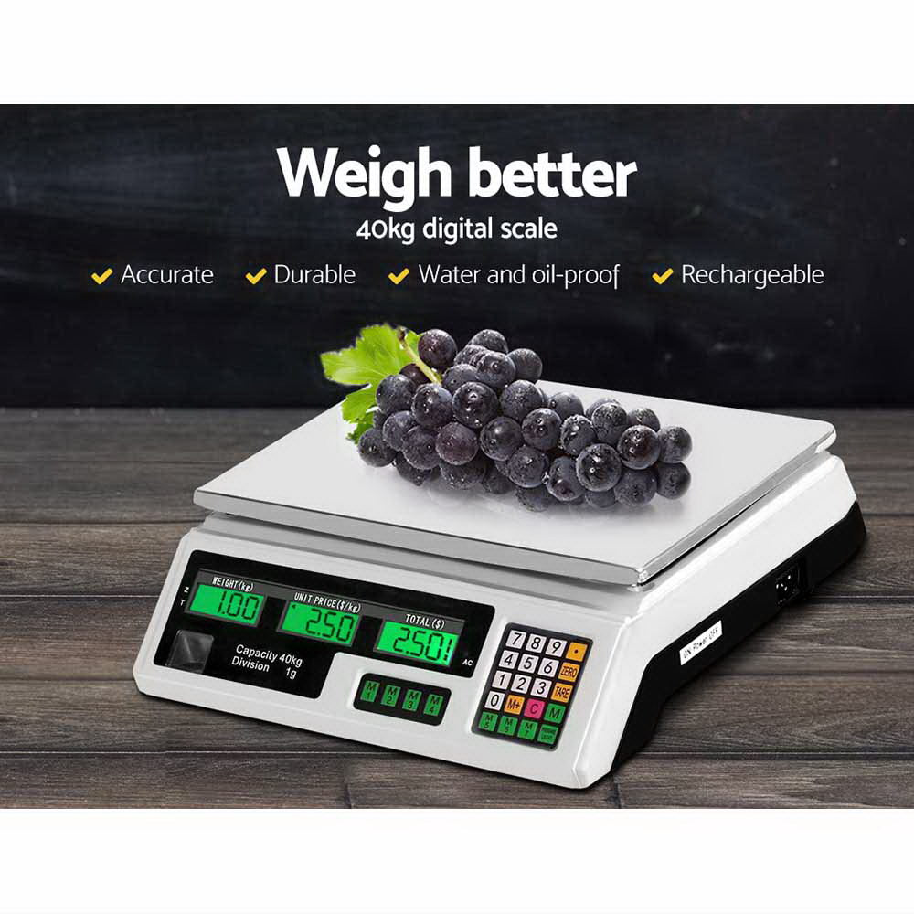 Emajin Scales Digital Kitchen 40KG Weighing Scales Platform Scales White LCD SCALE-SHOP-B-40KG-WH