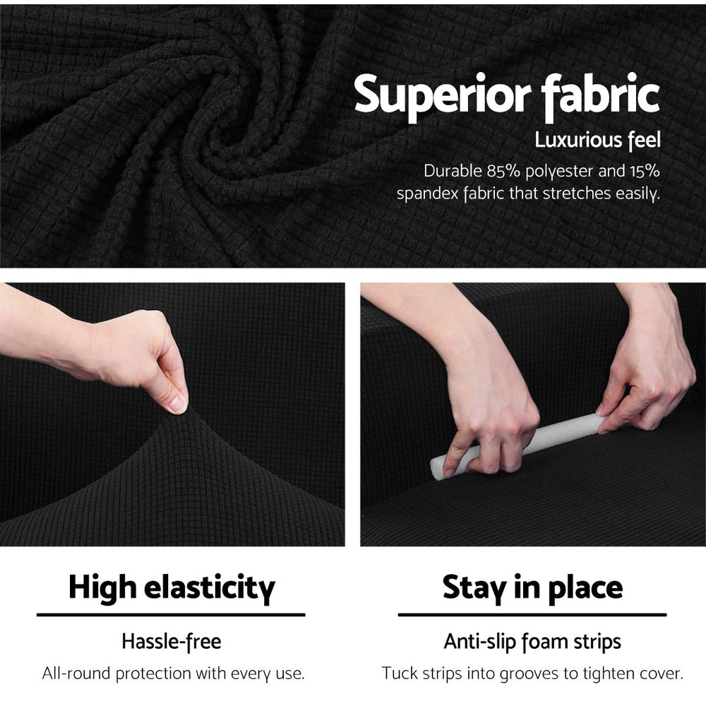 Artiss Sofa Cover Couch Covers 3 Seater High Stretch Black SCOVER-MERBAU-3-BK