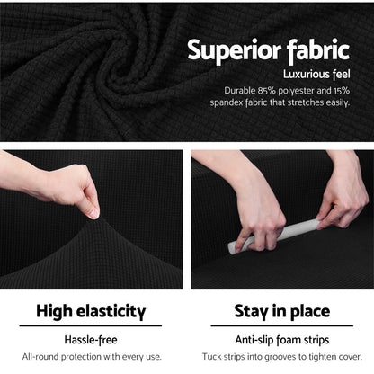 Artiss Sofa Cover Couch Covers 3 Seater High Stretch Black SCOVER-MERBAU-3-BK