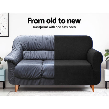 Artiss Sofa Cover Couch Covers 3 Seater High Stretch Black SCOVER-MERBAU-3-BK