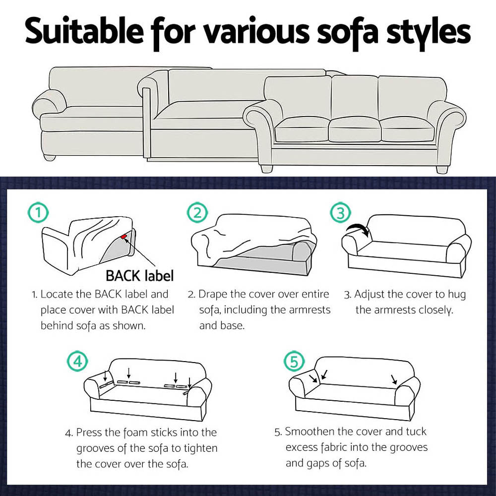 Artiss Sofa Cover Couch Covers 3 Seater High Stretch Black SCOVER-MERBAU-3-BK