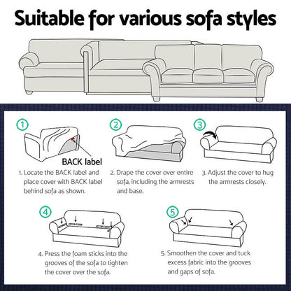 Artiss Sofa Cover Couch Covers 3 Seater High Stretch Black SCOVER-MERBAU-3-BK