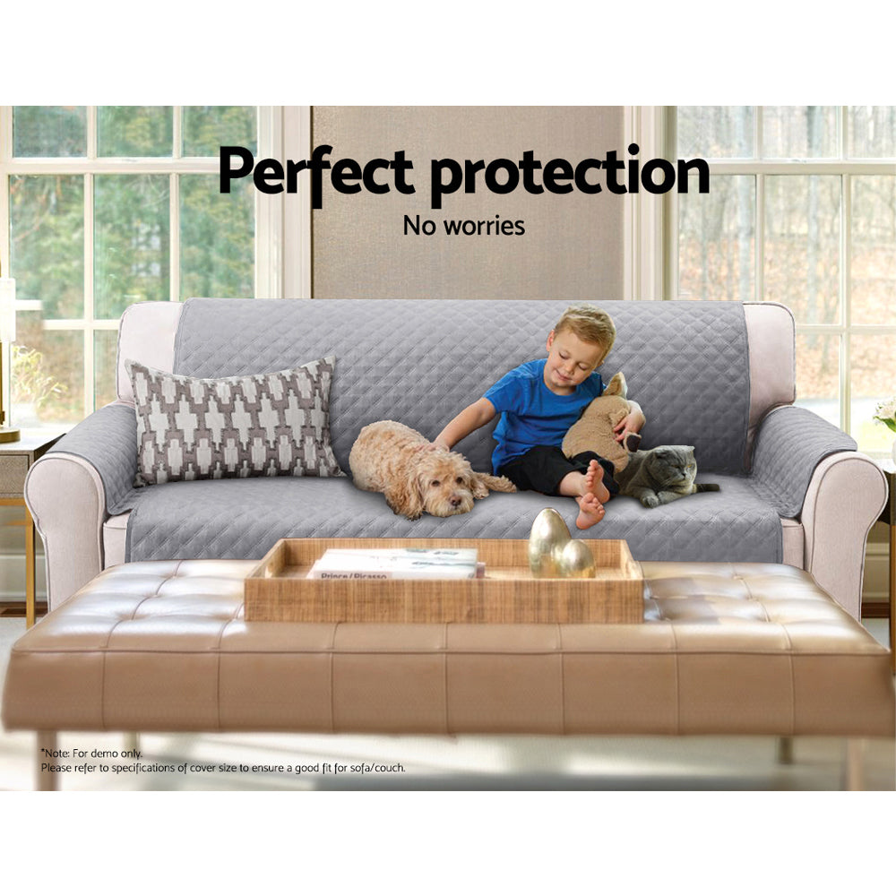 Artiss Sofa Cover Couch Covers 3 Seater Quilted Grey SCOVER-PAD-3-GY