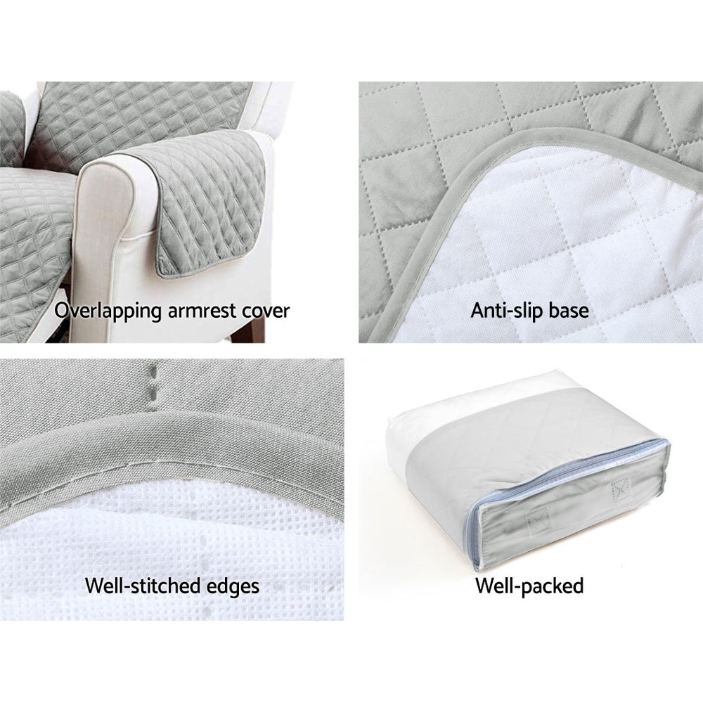 Artiss Sofa Cover Couch Covers 3 Seater Quilted Grey SCOVER-PAD-3-GY
