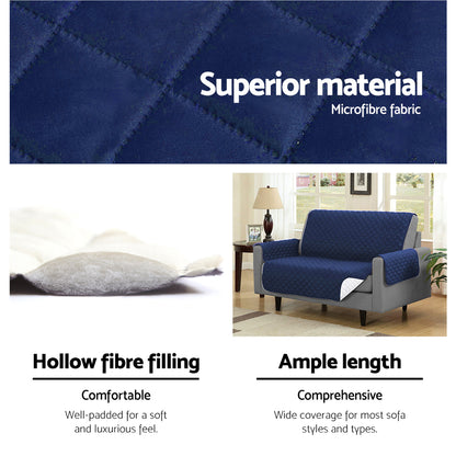 Artiss Sofa Cover Couch Covers 3 Seater Quilted Navy SCOVER-PAD-3-NY