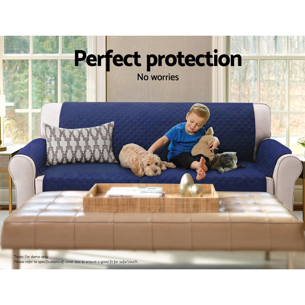 Artiss Sofa Cover Couch Covers 3 Seater Quilted Navy SCOVER-PAD-3-NY