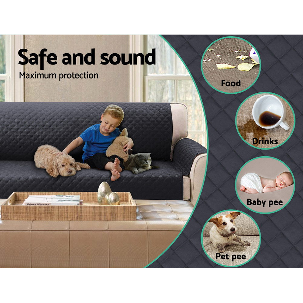 Artiss Sofa Cover Couch Covers 3 Seater 100% Water Resistant Dark Grey SCOVER-PAD-WP-3-DG