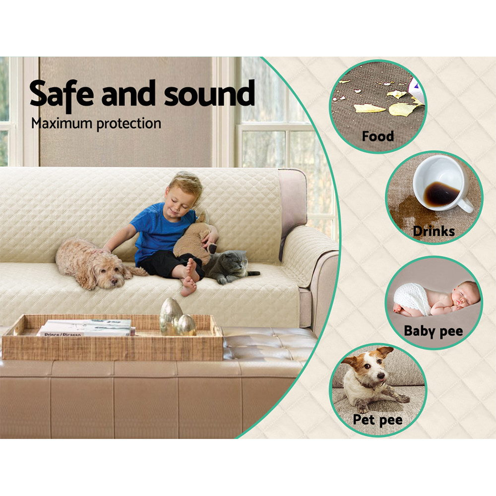 Artiss Sofa Cover Couch Covers 4 Seater 100% Water Resistant Beige SCOVER-PAD-WP-4-BG
