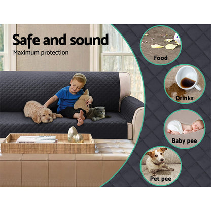 Artiss Sofa Cover Couch Covers 4 Seater 100% Water Resistant Dark Grey SCOVER-PAD-WP-4-DG