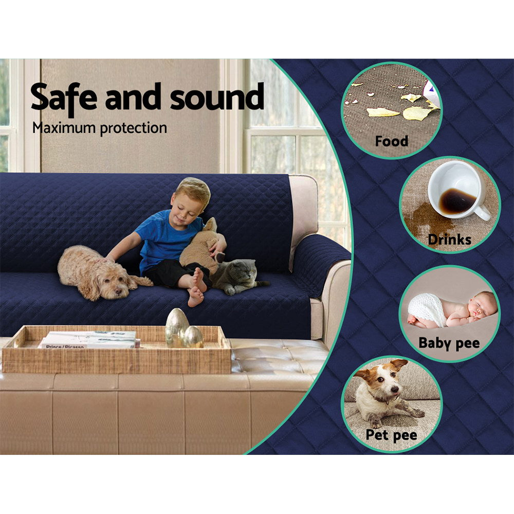 Artiss Sofa Cover Couch Covers 4 Seater 100% Water Resistant Navy SCOVER-PAD-WP-4-NY
