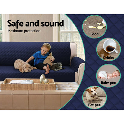 Artiss Sofa Cover Couch Covers 4 Seater 100% Water Resistant Navy SCOVER-PAD-WP-4-NY
