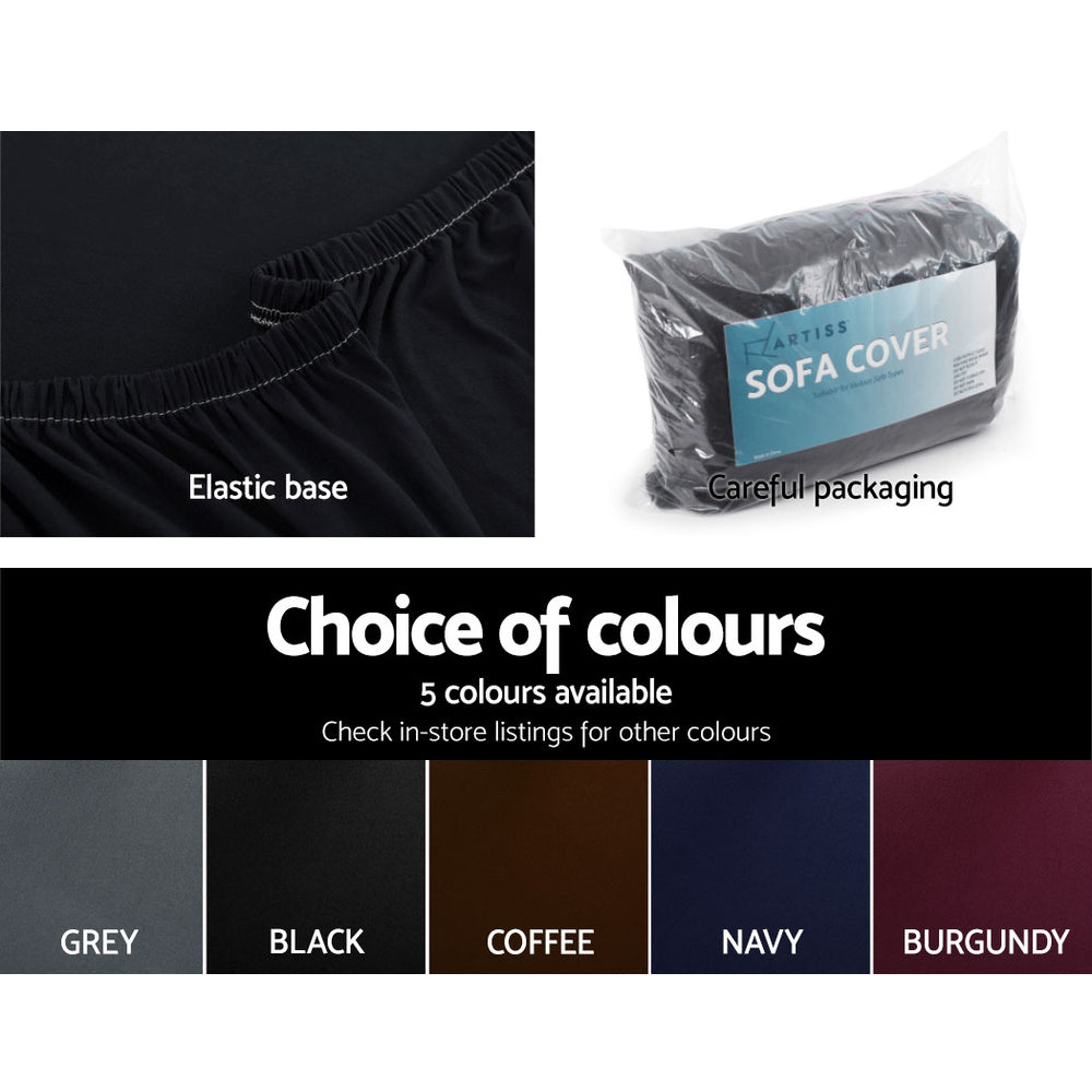Artiss Sofa Cover Couch Covers 3 Seater Stretch Black SCOVER-ST-3-BK