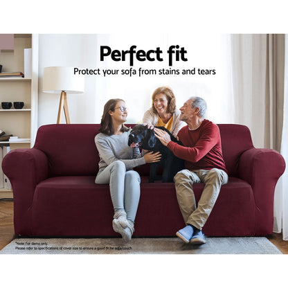 Artiss Sofa Cover Couch Covers 3 Seater Stretch Burgundy SCOVER-ST-3-WR