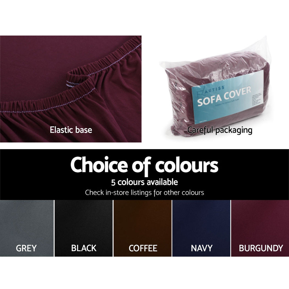 Artiss Sofa Cover Couch Covers 3 Seater Stretch Burgundy SCOVER-ST-3-WR