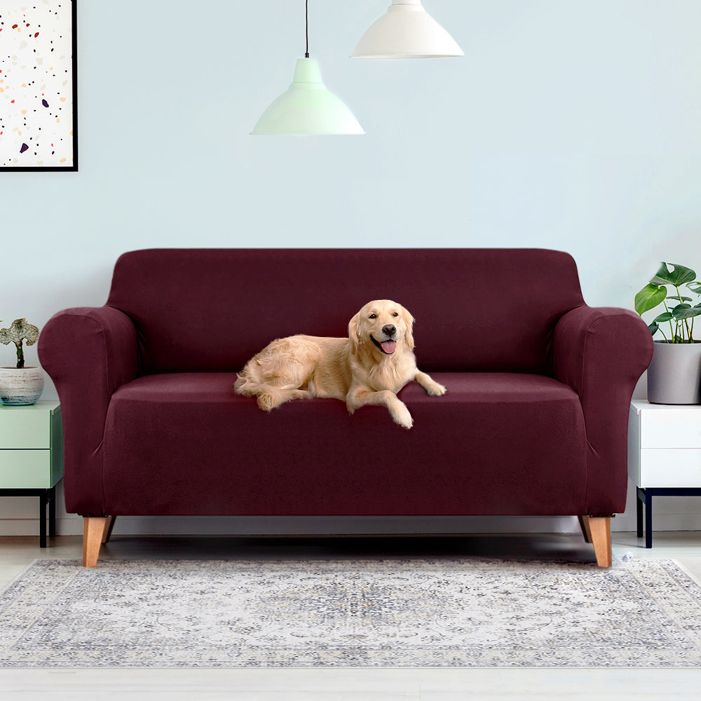 Artiss Sofa Cover Couch Covers 3 Seater Stretch Burgundy SCOVER-ST-3-WR