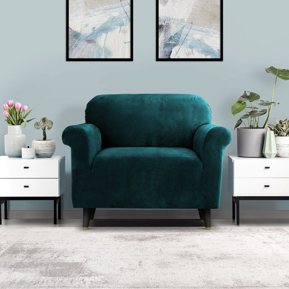 Artiss Sofa Cover Couch Covers 1 Seater Velvet Agate Green SCOVER-VEL-1-AG