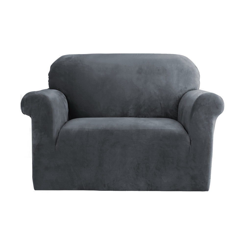 Artiss Sofa Cover Couch Covers 1 Seater Velvet Grey SCOVER-VEL-1-GY