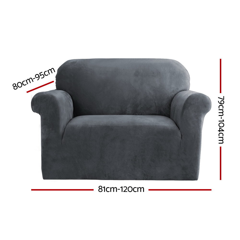 Artiss Sofa Cover Couch Covers 1 Seater Velvet Grey SCOVER-VEL-1-GY