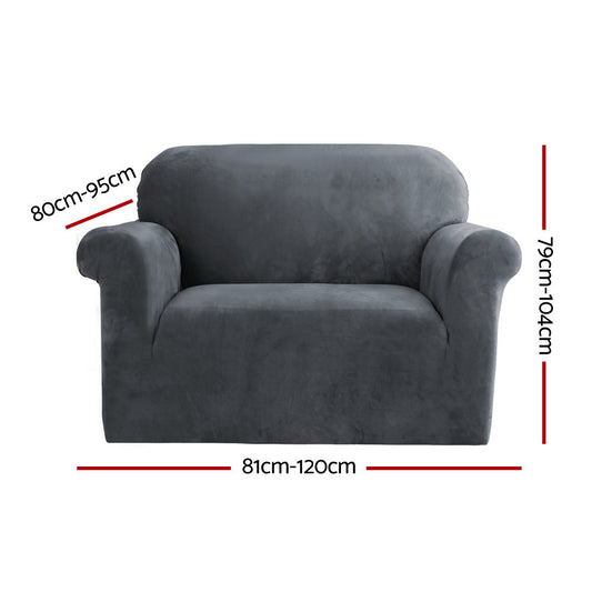 Artiss Sofa Cover Couch Covers 1 Seater Velvet Grey SCOVER-VEL-1-GY