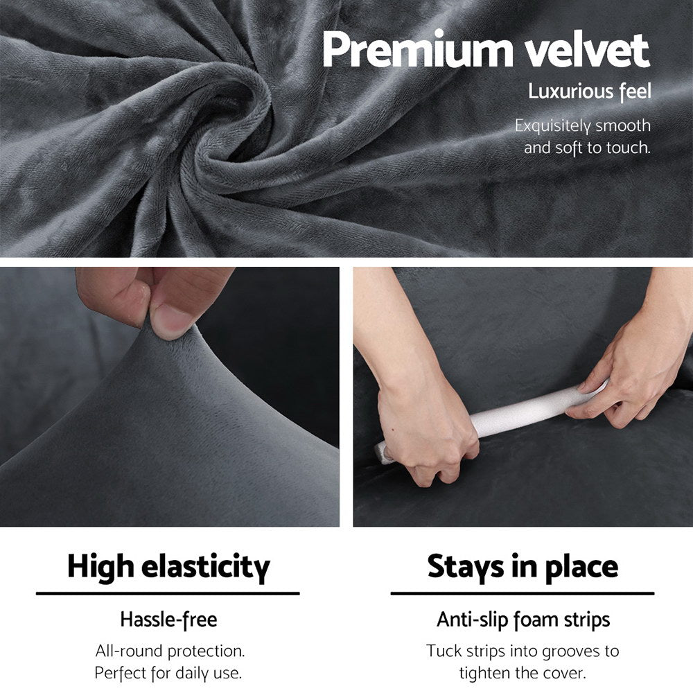 Artiss Sofa Cover Couch Covers 1 Seater Velvet Grey SCOVER-VEL-1-GY