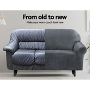 Artiss Sofa Cover Couch Covers 1 Seater Velvet Grey SCOVER-VEL-1-GY