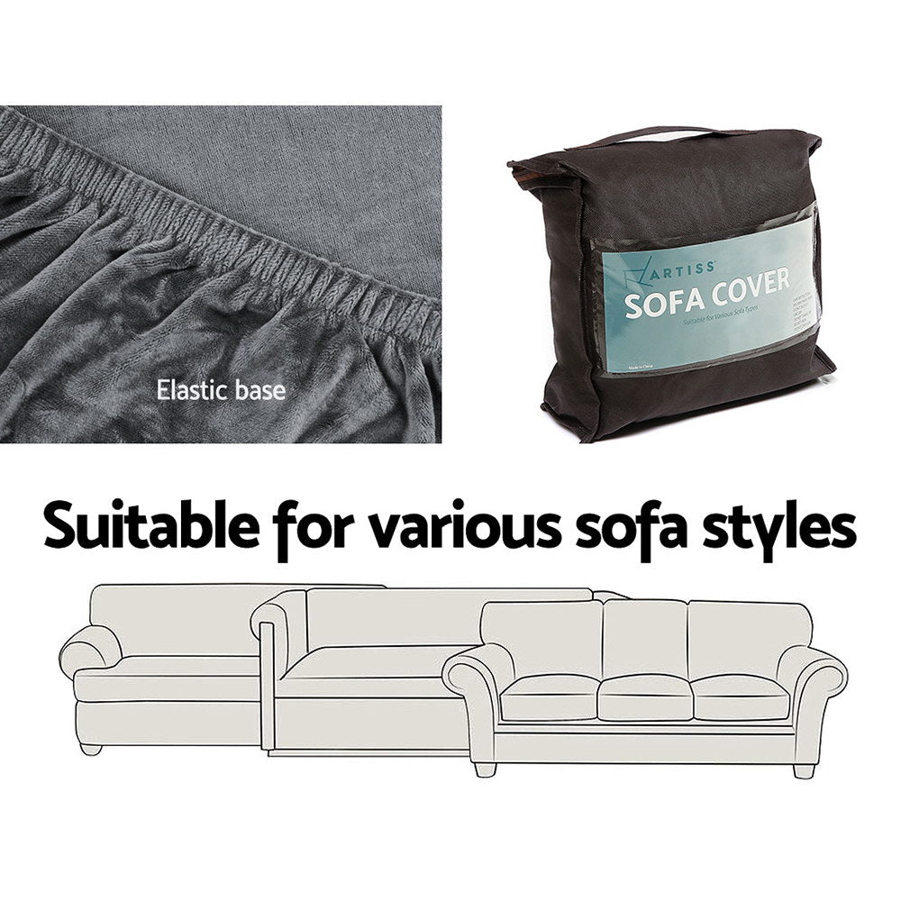 Artiss Sofa Cover Couch Covers 1 Seater Velvet Grey SCOVER-VEL-1-GY