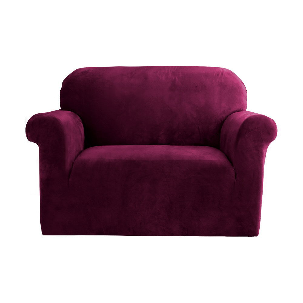 Artiss Sofa Cover Couch Covers 1 Seater Velvet Ruby Red SCOVER-VEL-1-RD