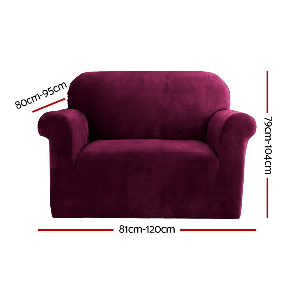 Artiss Sofa Cover Couch Covers 1 Seater Velvet Ruby Red SCOVER-VEL-1-RD