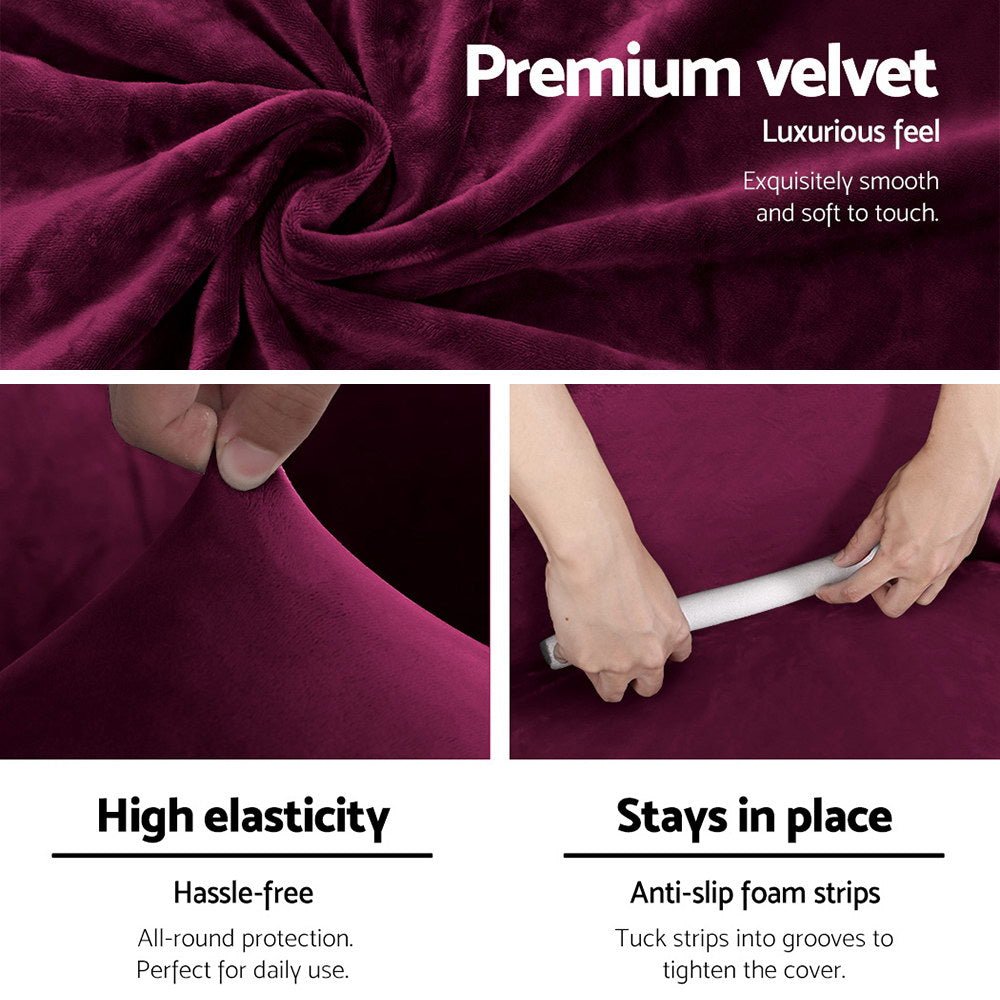 Artiss Sofa Cover Couch Covers 1 Seater Velvet Ruby Red SCOVER-VEL-1-RD
