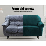 Artiss Sofa Cover Couch Covers 2 Seater Velvet Agate Green SCOVER-VEL-2-AG