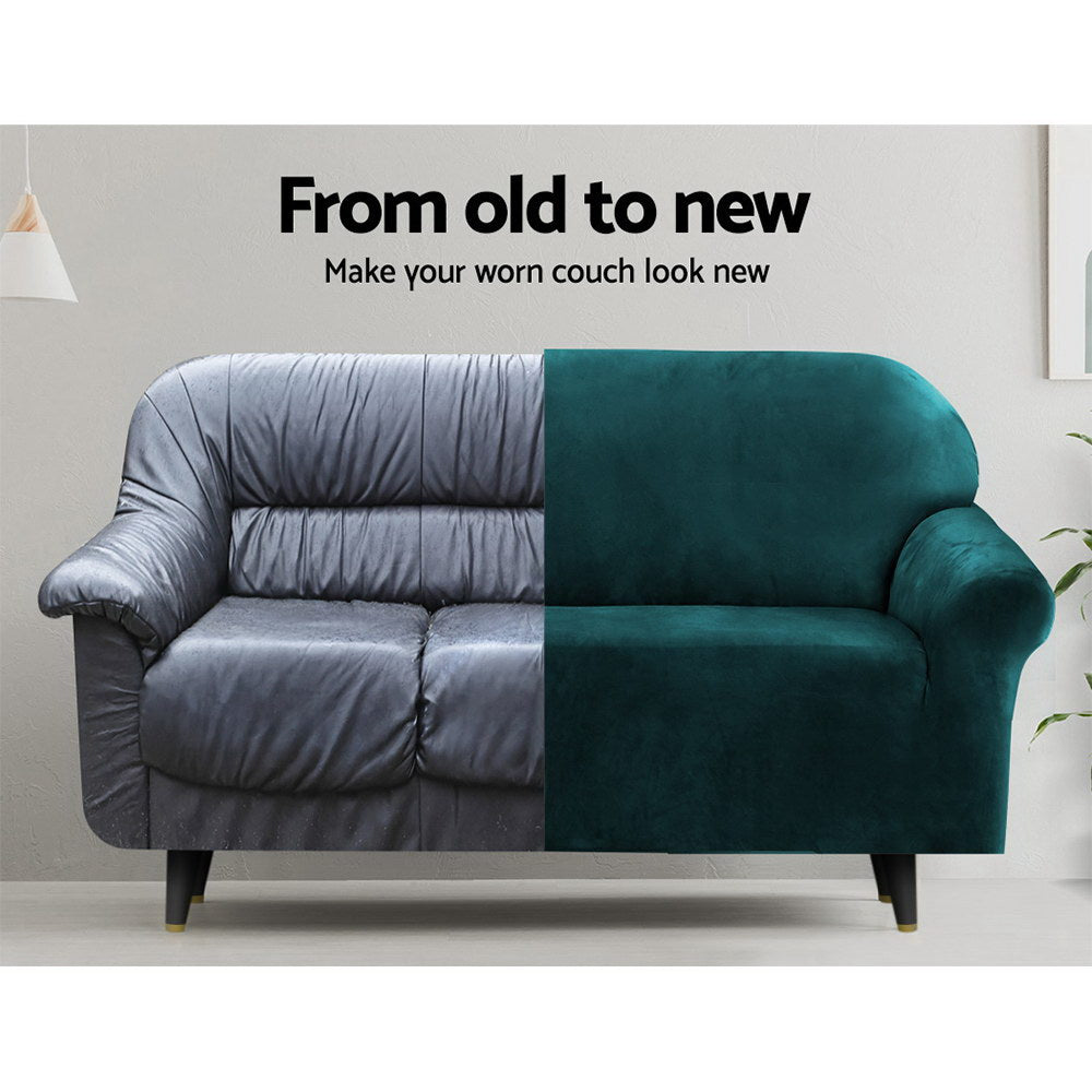 Artiss Sofa Cover Couch Covers 2 Seater Velvet Agate Green SCOVER-VEL-2-AG