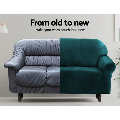 Artiss Sofa Cover Couch Covers 2 Seater Velvet Agate Green SCOVER-VEL-2-AG
